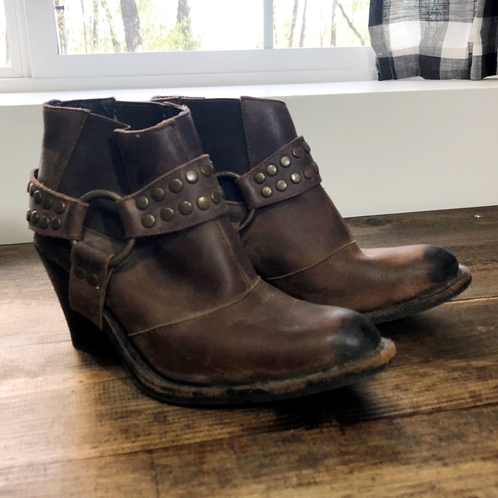 Jeffrey Campbell Nation Harness Leather Heel Booties Brown Size 6